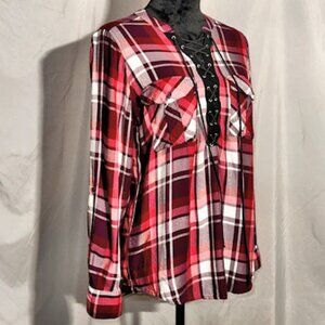 Express Henley T-Shirt, Shades of Purple, COrset Tie-up on Bodice